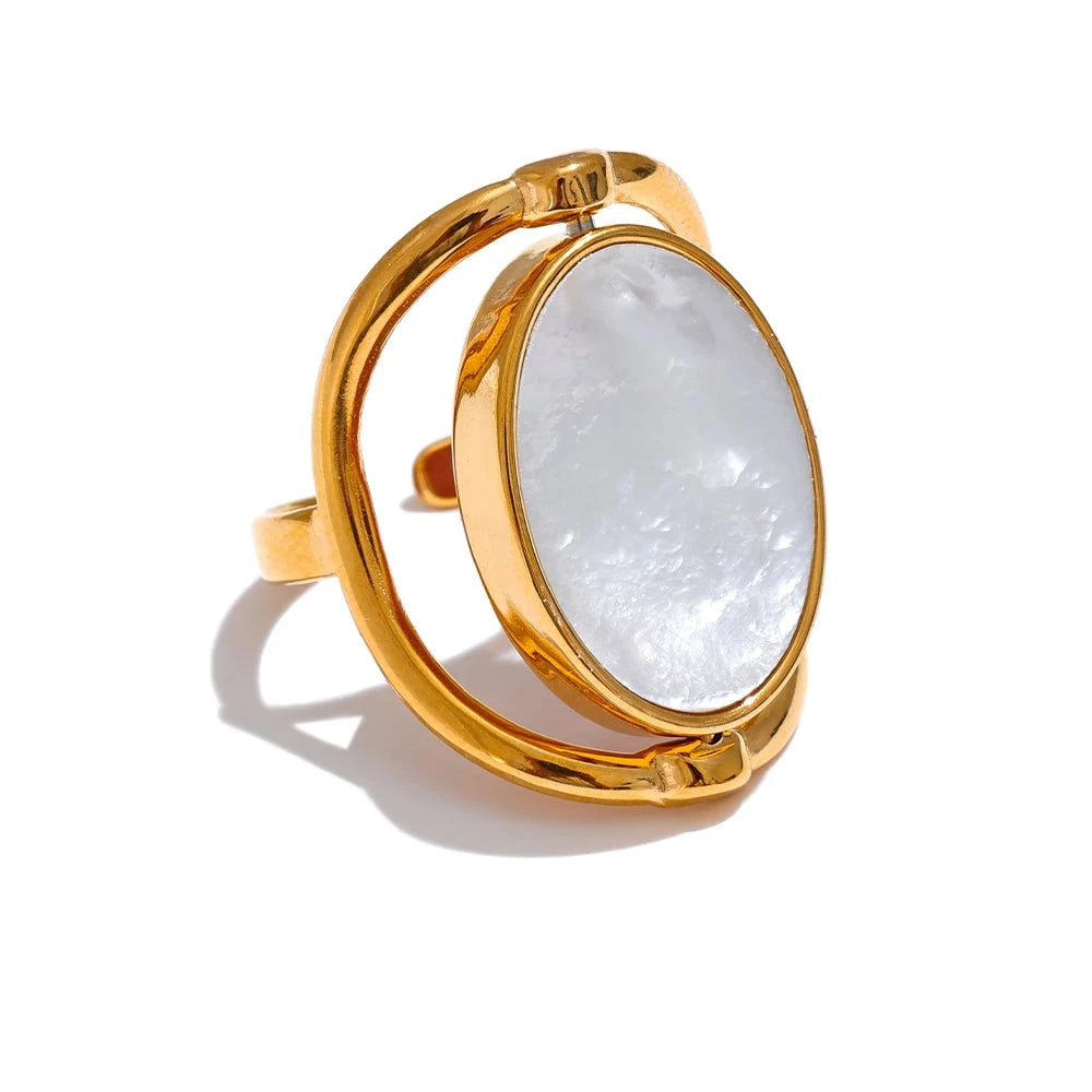 Bellartini Gold Exclusive Natural Stone Shell Rotatable Open Ring