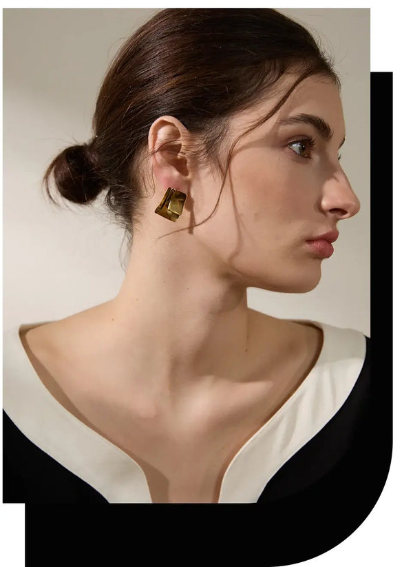 Bellartini Gold Glossy Stainless Steel Square Layered Stud Earrings WP