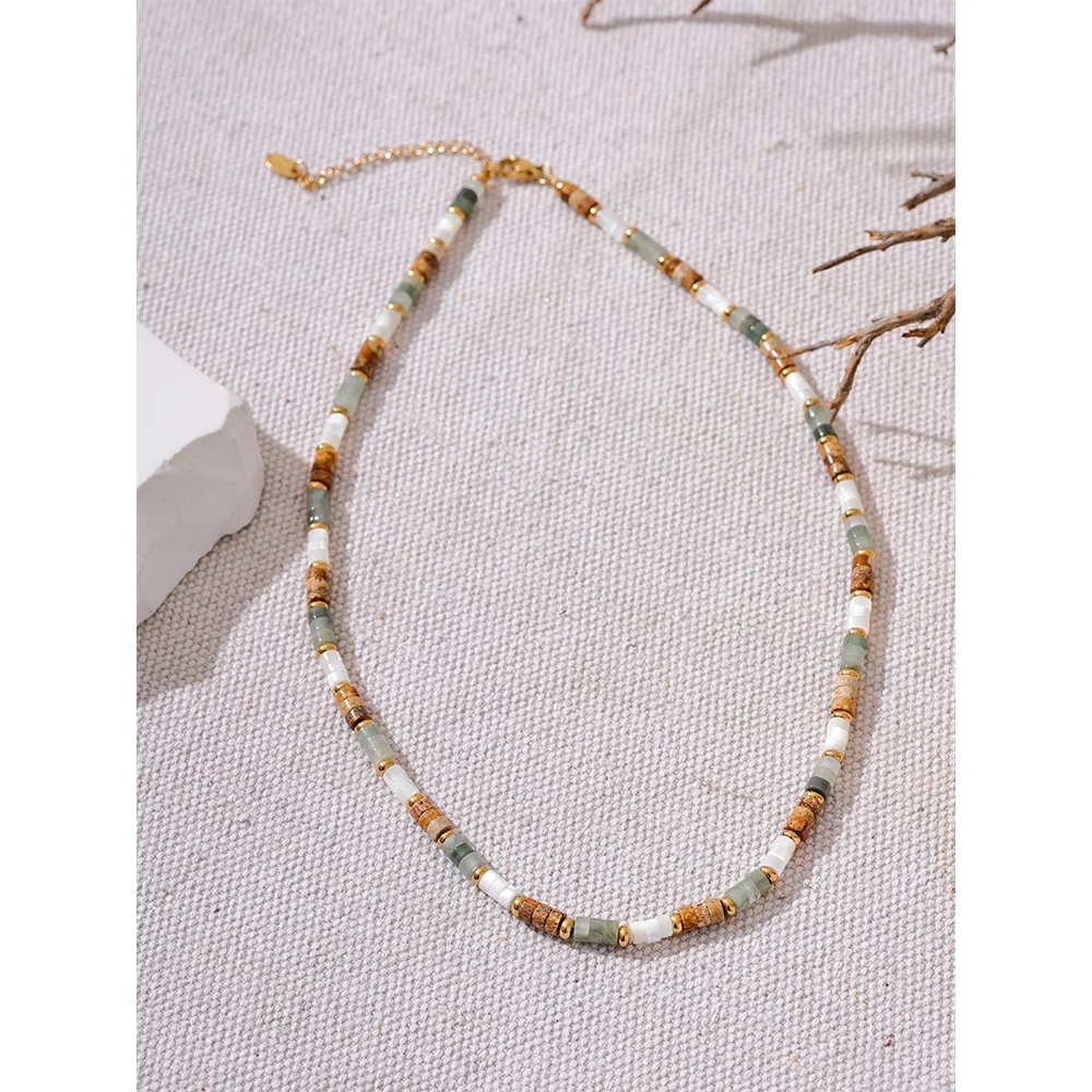 Bellartini Gold Fashion Natural Stone Beads Chain Necklace WP