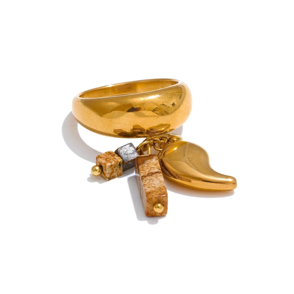 Bellartini Gold Natural Stone Chilli Drop Finger Ring Venice