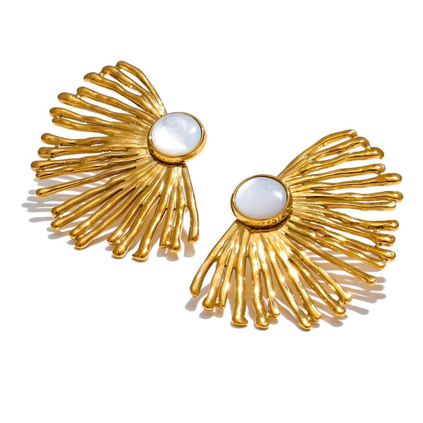 Bellartini Gold Charm Hyperbole Stud Earrings with Natural Shell WP