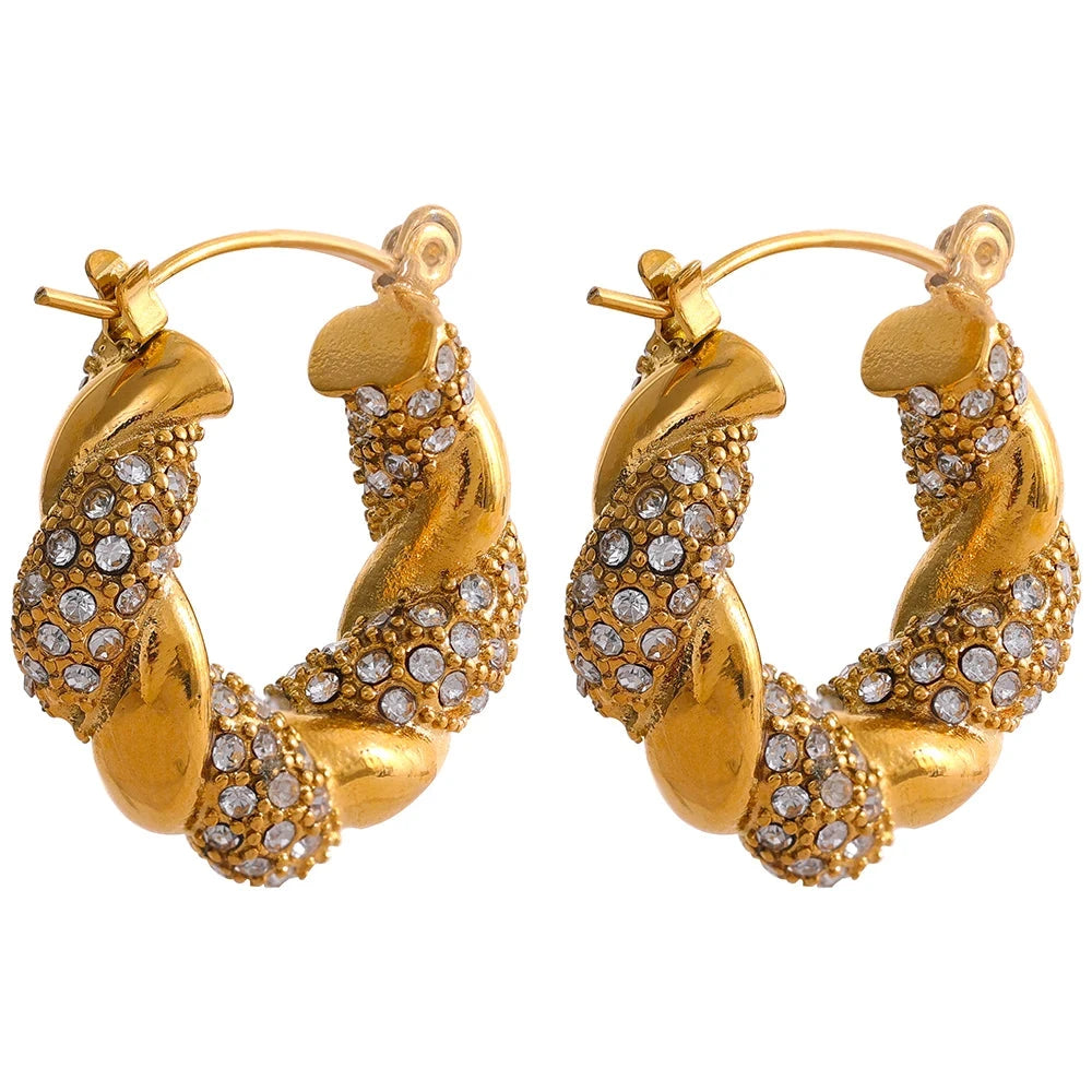 Bellartini Gold Gorgeous Twisted Cubic Zirconia Hoop Earrings