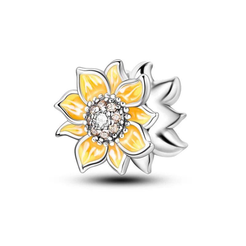 Bellartini Charms 925 Sterling Silver Fashion Golden Sunflowers KJC968