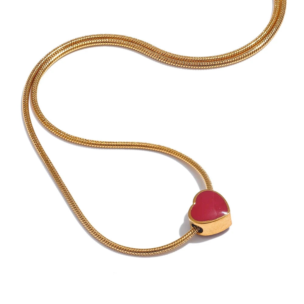 Bellartini Gold Exquisite Red Enamel Heart Necklace