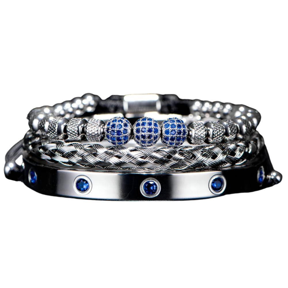 Bellartini Gold Luxury Micro Pave Blue CZ Crown Royal Charm Men Bracelets