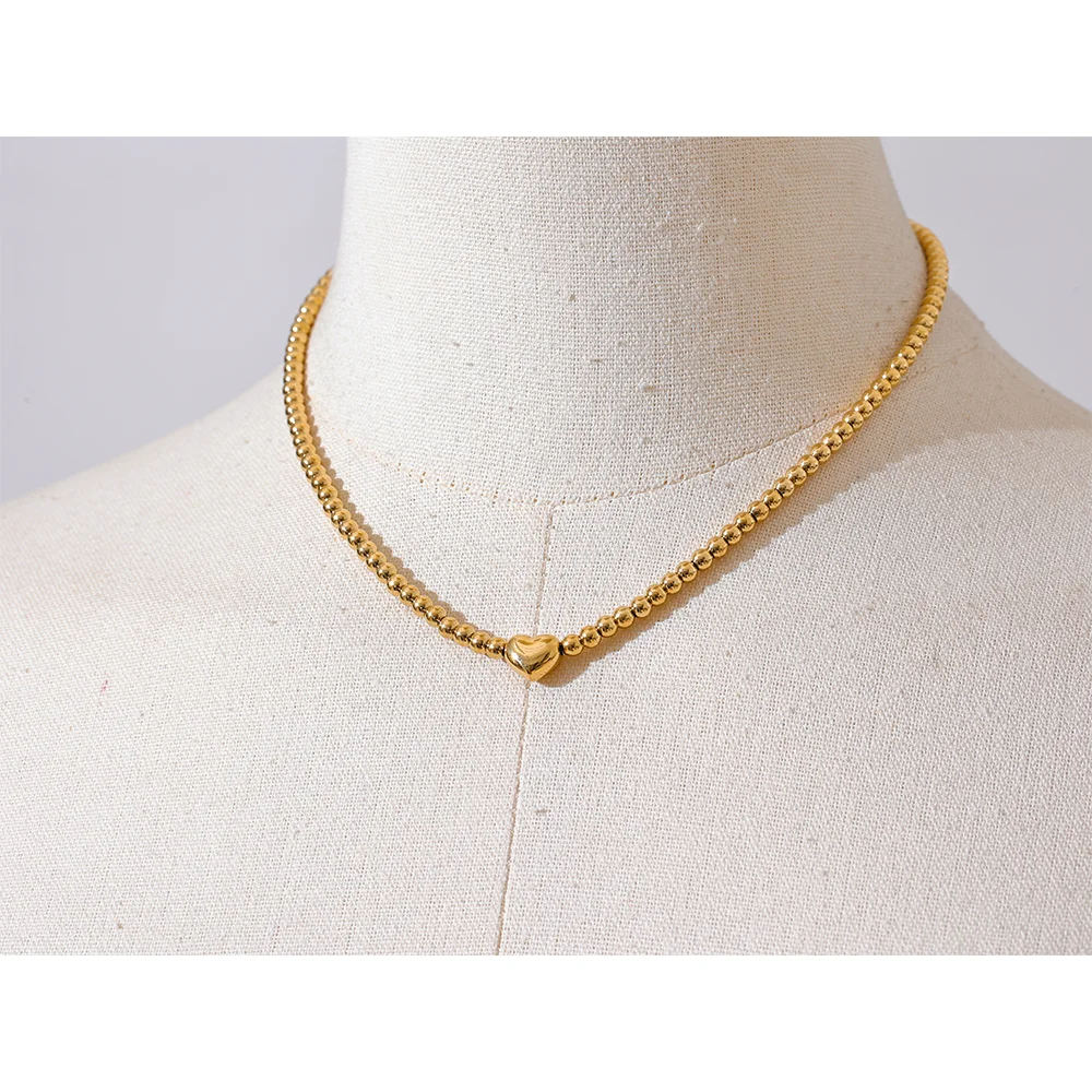 Bellartini Gold Round Beads Chain Heart Necklace WP