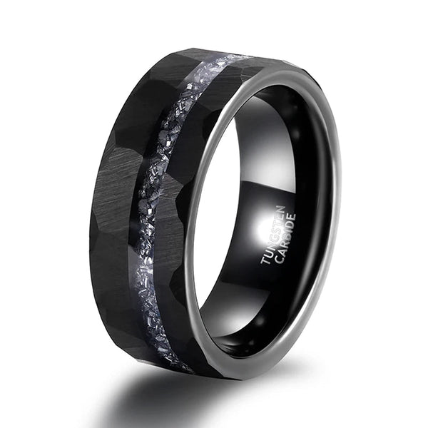 Bellartini Florence Black Tungsten Ring with Aluminum Slag Inlay for Men