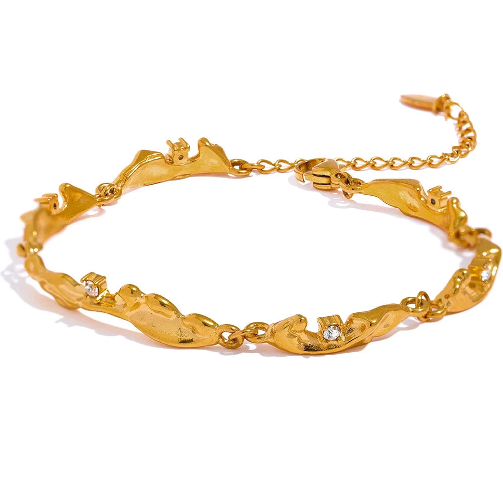 Bellartini Gold Metal Rock Texture Statement Chain Bangle Bracelet