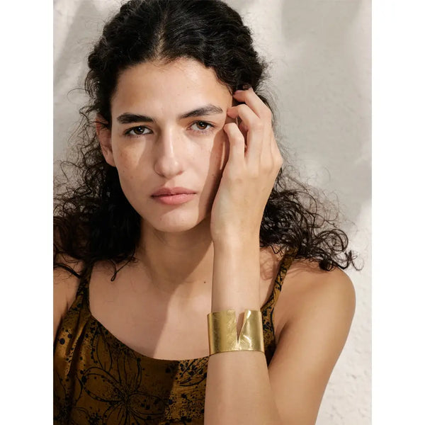 Bellartini Palermo 60mm Wire Drawing Polished Metal Cuff Wide Bracelet Bangle Minimalist