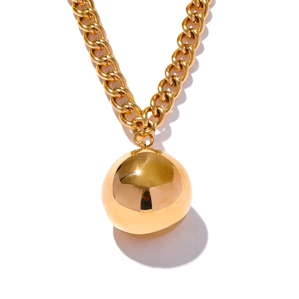 Bellartini Gold Bead Ball Smooth Pendant Necklace 25mm WP Jewelry