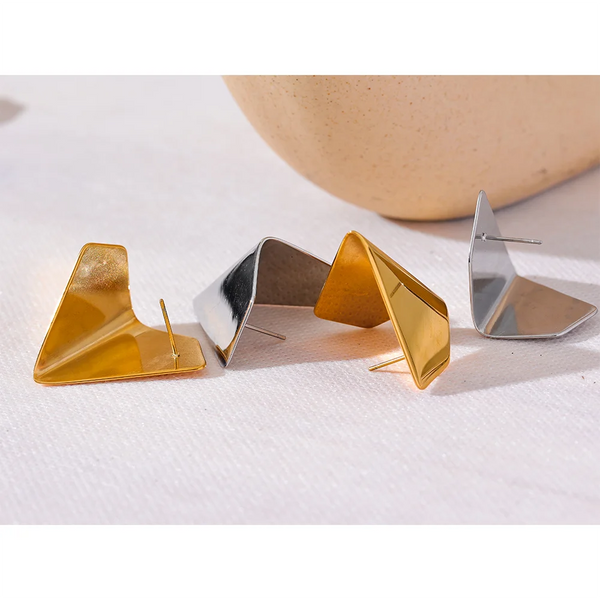 Bellartini Verona Gold Geometric Unusual Stud Earrings Minimalist Texture WP