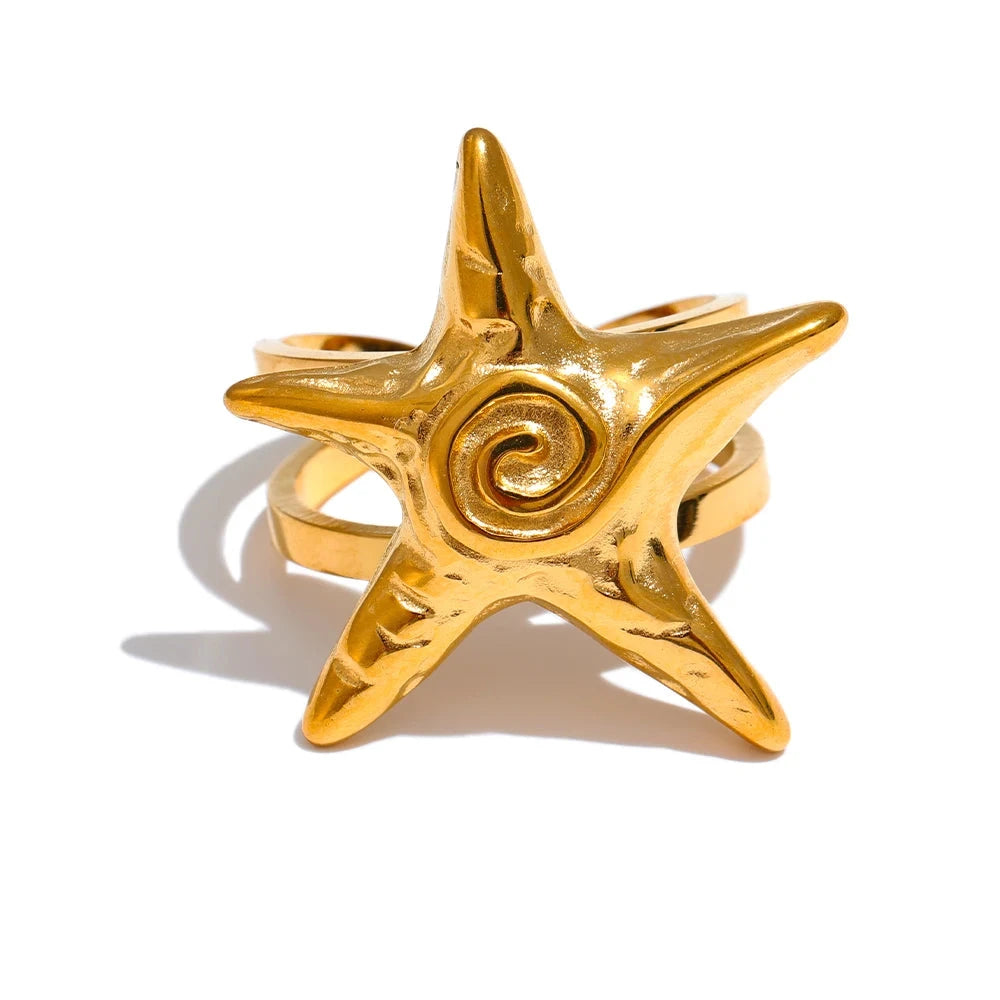 Bellartini 18k Gold Starfish Open Ring Adjustable