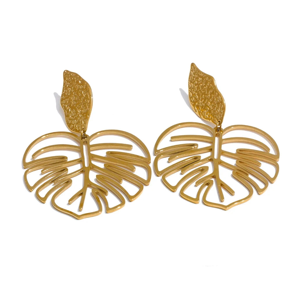 Bellartini Gold Fashion Leaf Hollow Drop Earrings WP