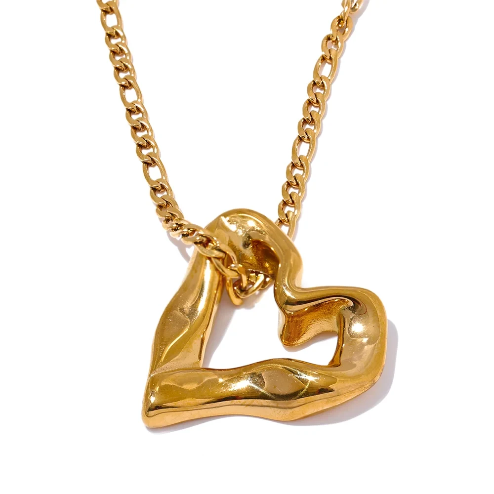 Bellartini 18K Gold Minimalist Heart Love Hollow Necklace Pendant