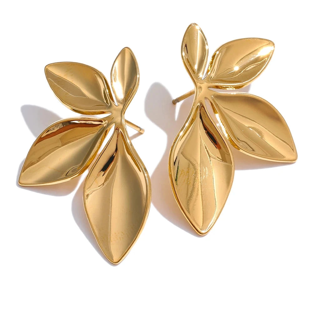 Bellartini Gold Fashion Leaves Flower Stud Earrings WP