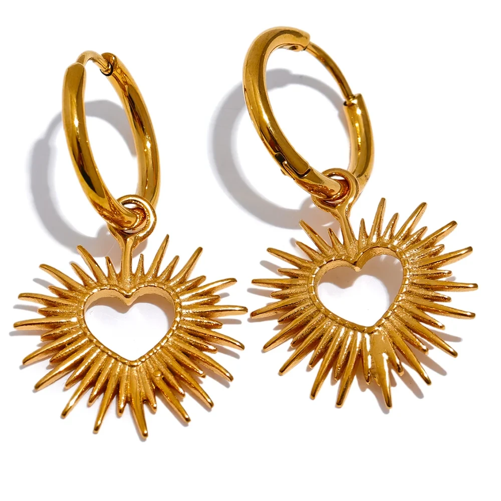 Bellartini Gold Heart Sun Hollow Geometric Drop Hoop Earrings Florence WP