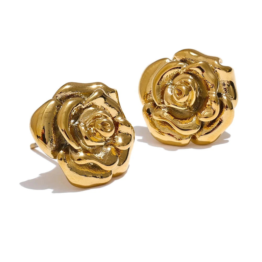 Bellartini Gold Rose Flower Daily Stud Earrings WP Venice.