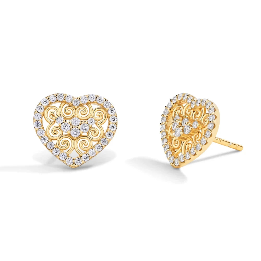 Bellartini 10K 14K 18K Yellow Gold 925 Silver Heart Shape Moissanite Earring D VVS1 Color Solid