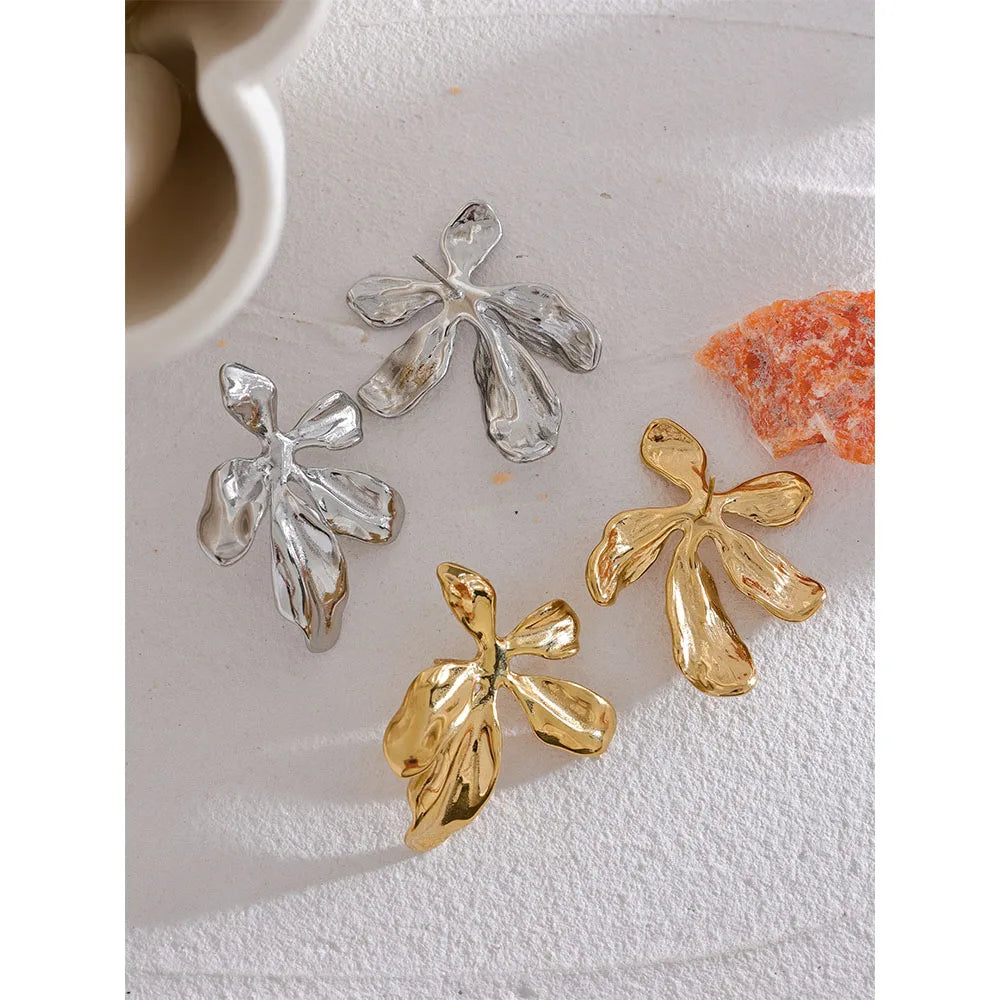 Bellartini 18K Gold Big Flower Plant Stud Earrings WP