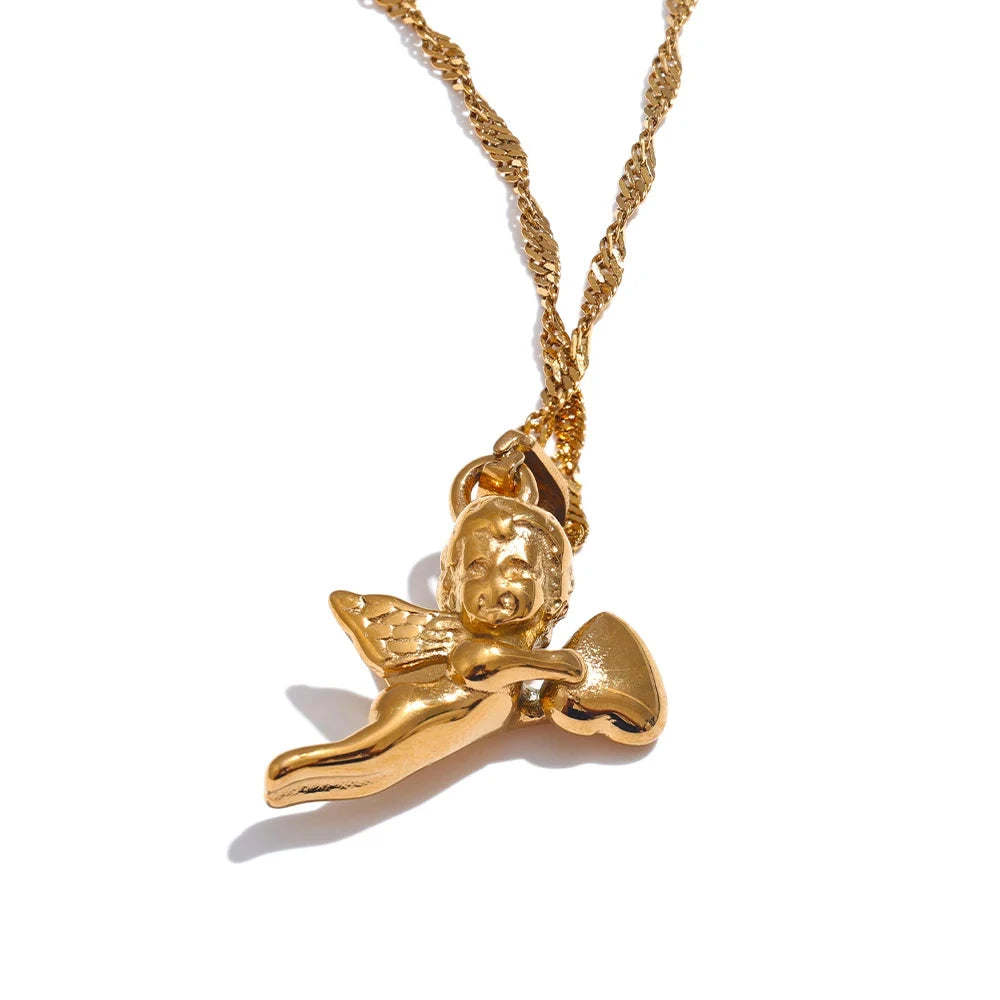 Bellartini 18K Gold Angel Heart Pendant Expressing Love Blessing Necklace WP