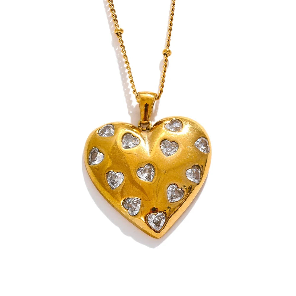 Bellartini Gold Shiny Cubic Zirconia Heart Love Necklace Pendant WP