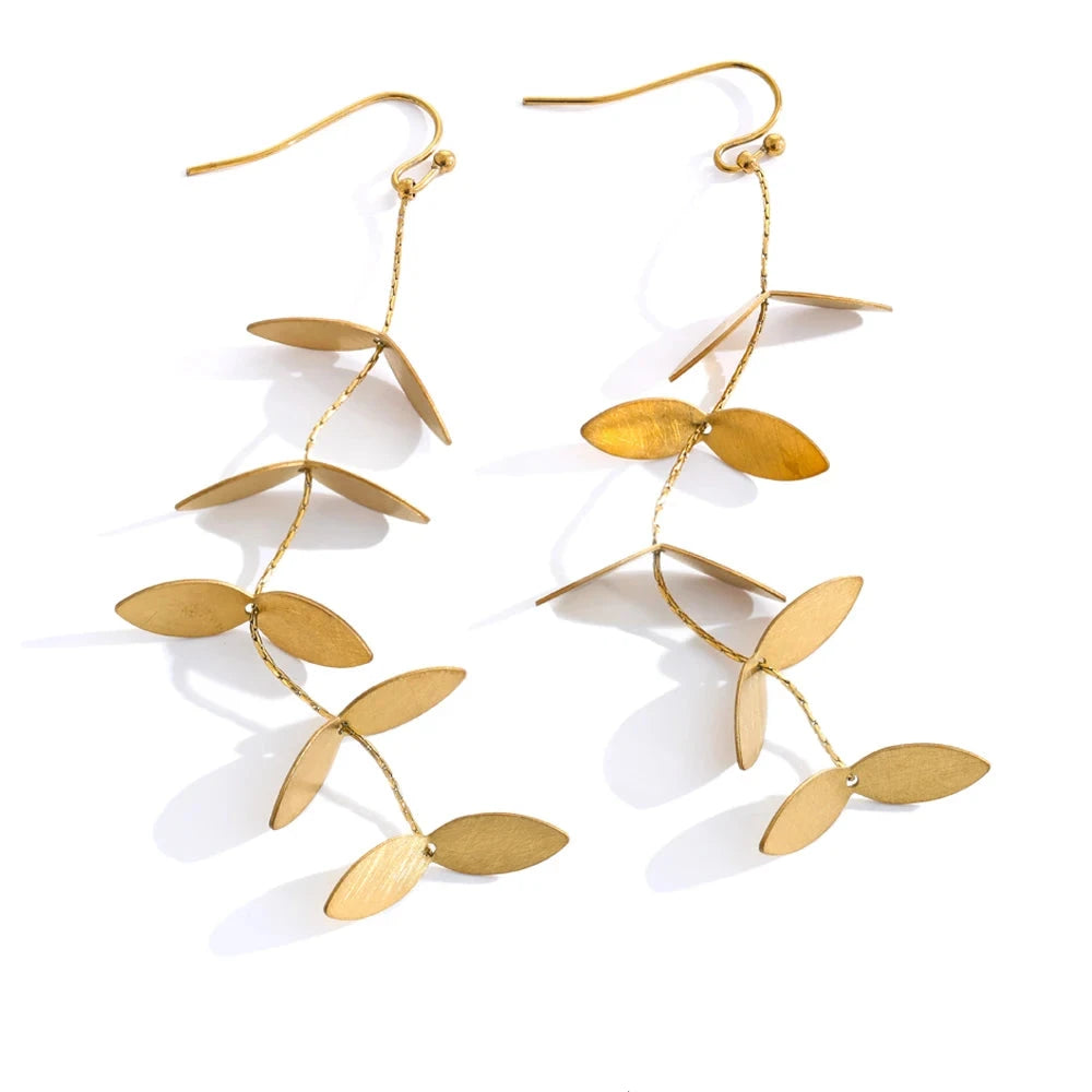 Bellartini Gold Vintage Retro Leaf Long Hanging Drop Earrings Venice