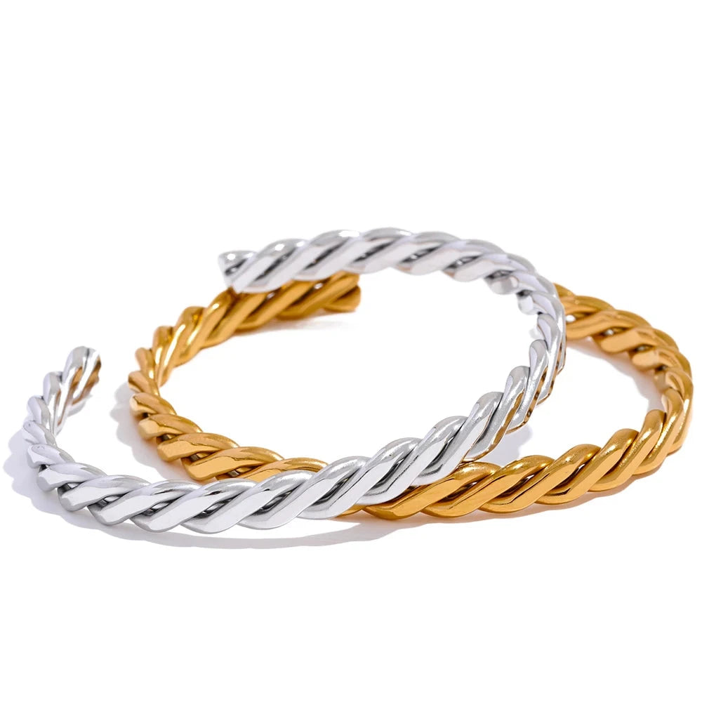 Bellartini Gold Metal Braided Polished Open Cuff Bracelet WP