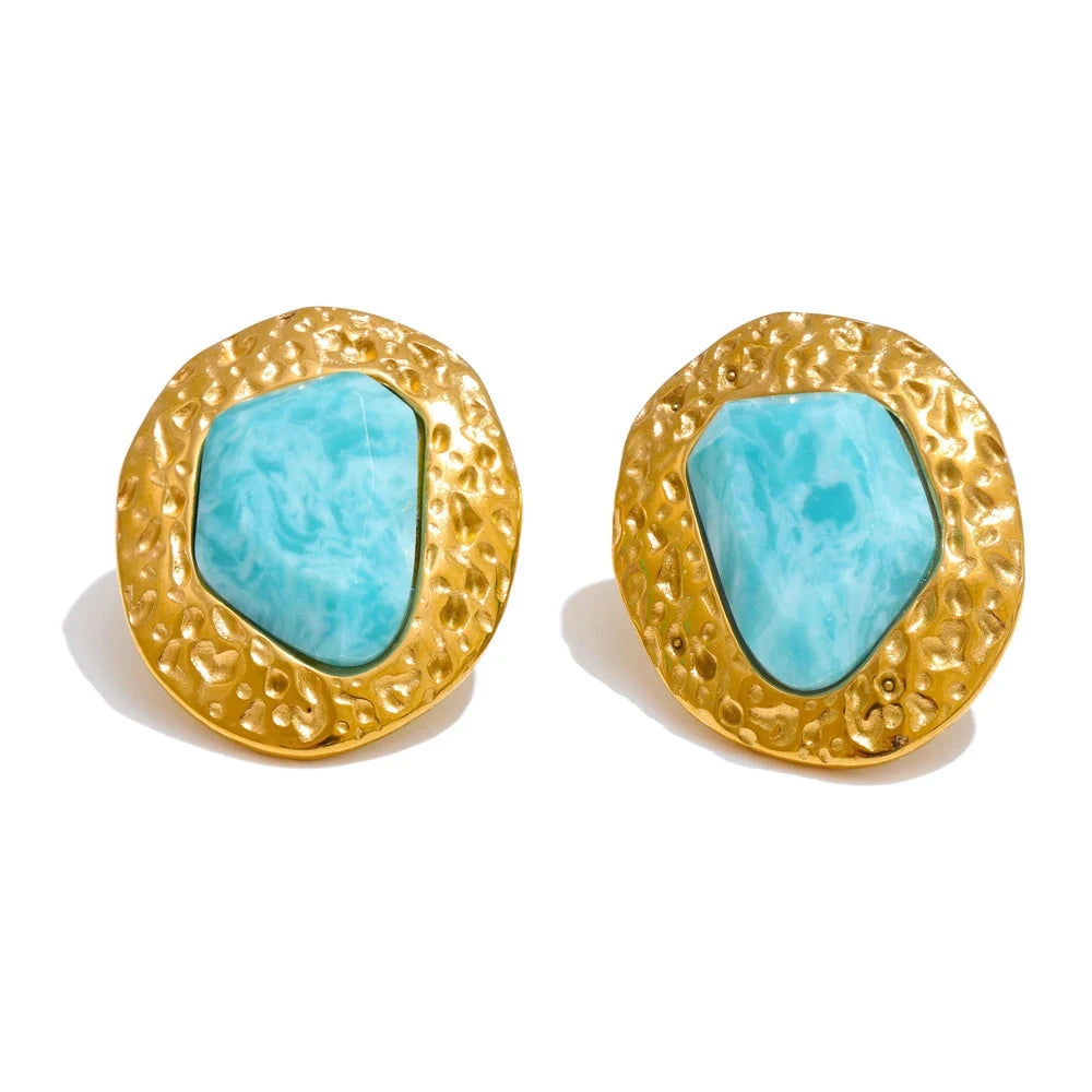 Bellartini 18K Gold Amazonite Stone Stud Earrings WP