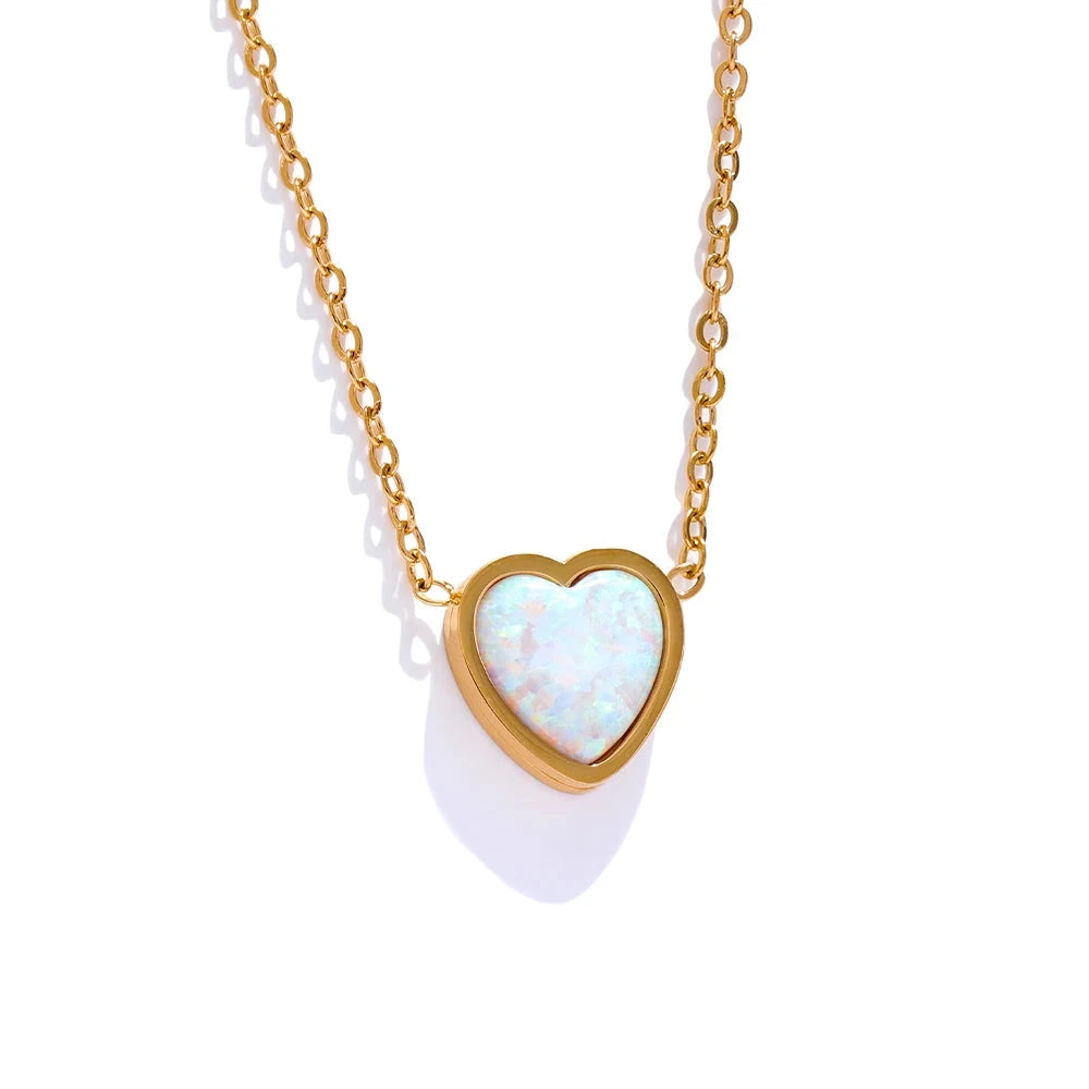 Bellartini Gold Australian Opal Stone Heart Pendant Necklace