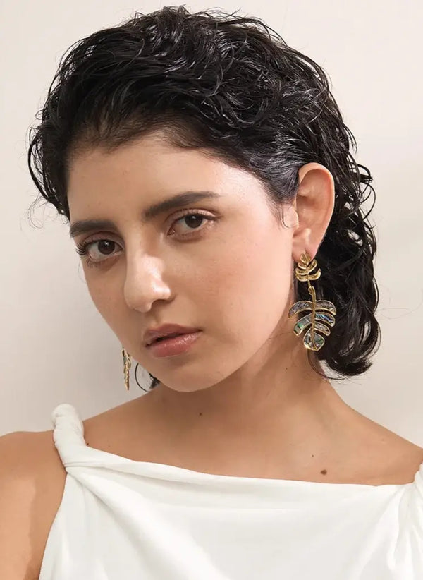 Bellartini 18K Gold Big Leaves Drop Dangle Earrings WP