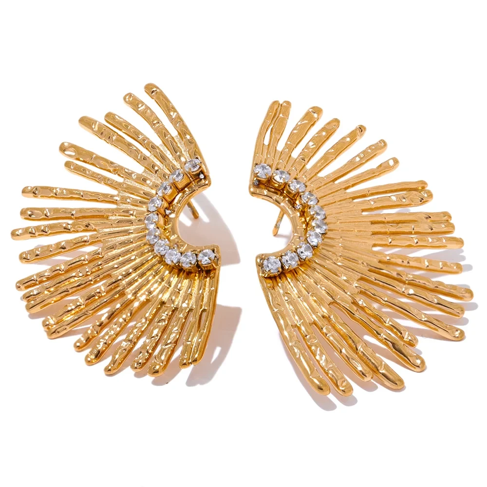 Bellartini Gold Geometric Zircon Stud Earrings