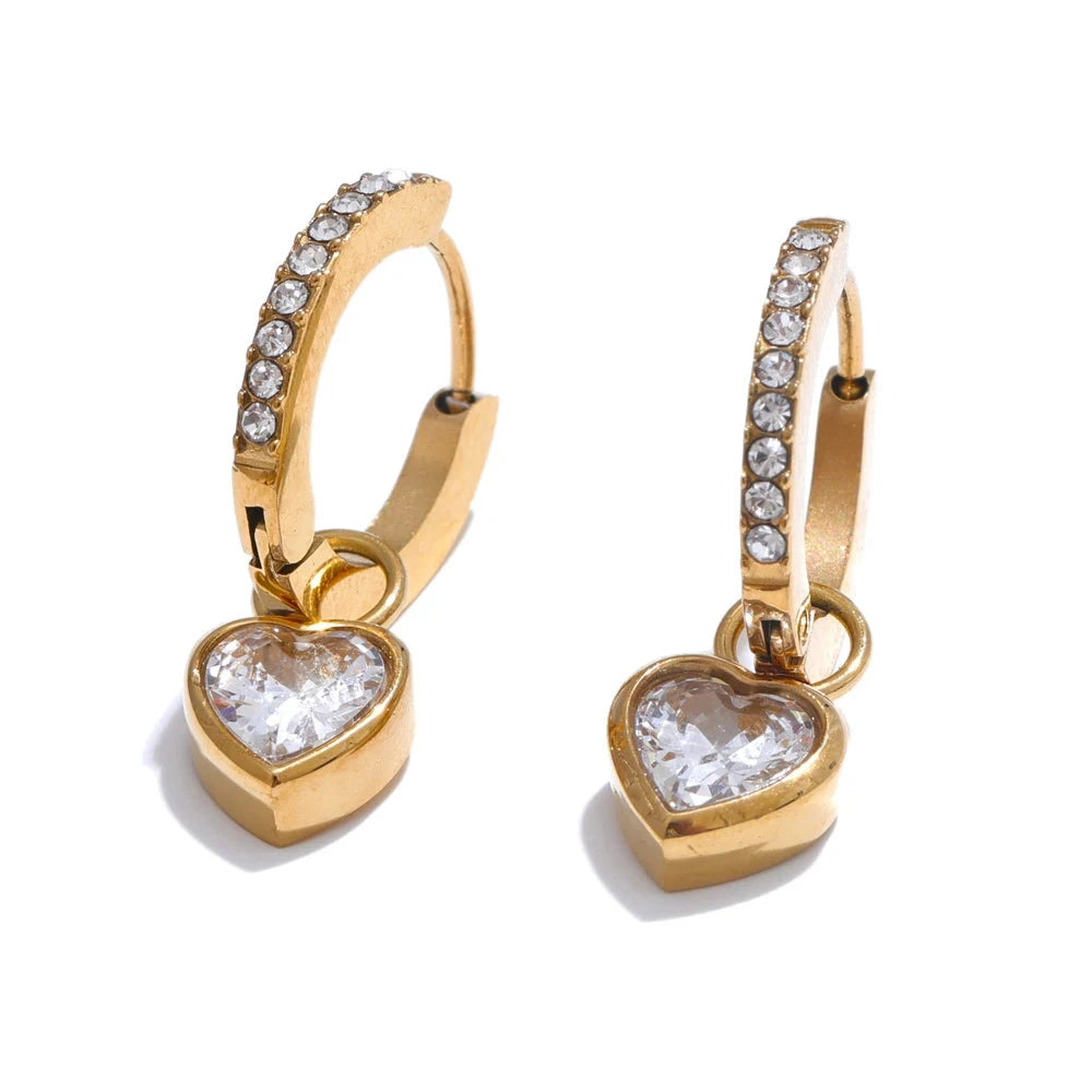 Bellartini Gold Delicate Cubic Zirconia Heart Earrings