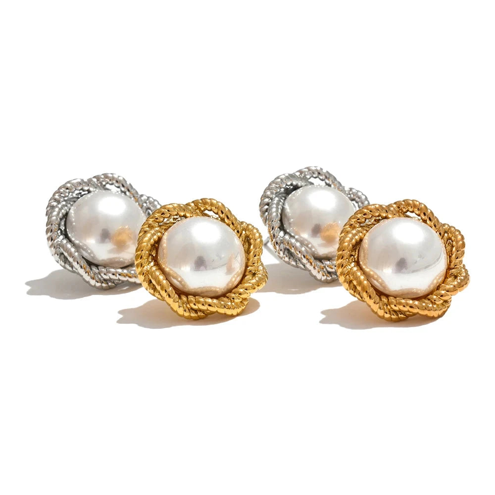 Bellartini Gold Fashion Simulated Pearl Flower Stud Earrings