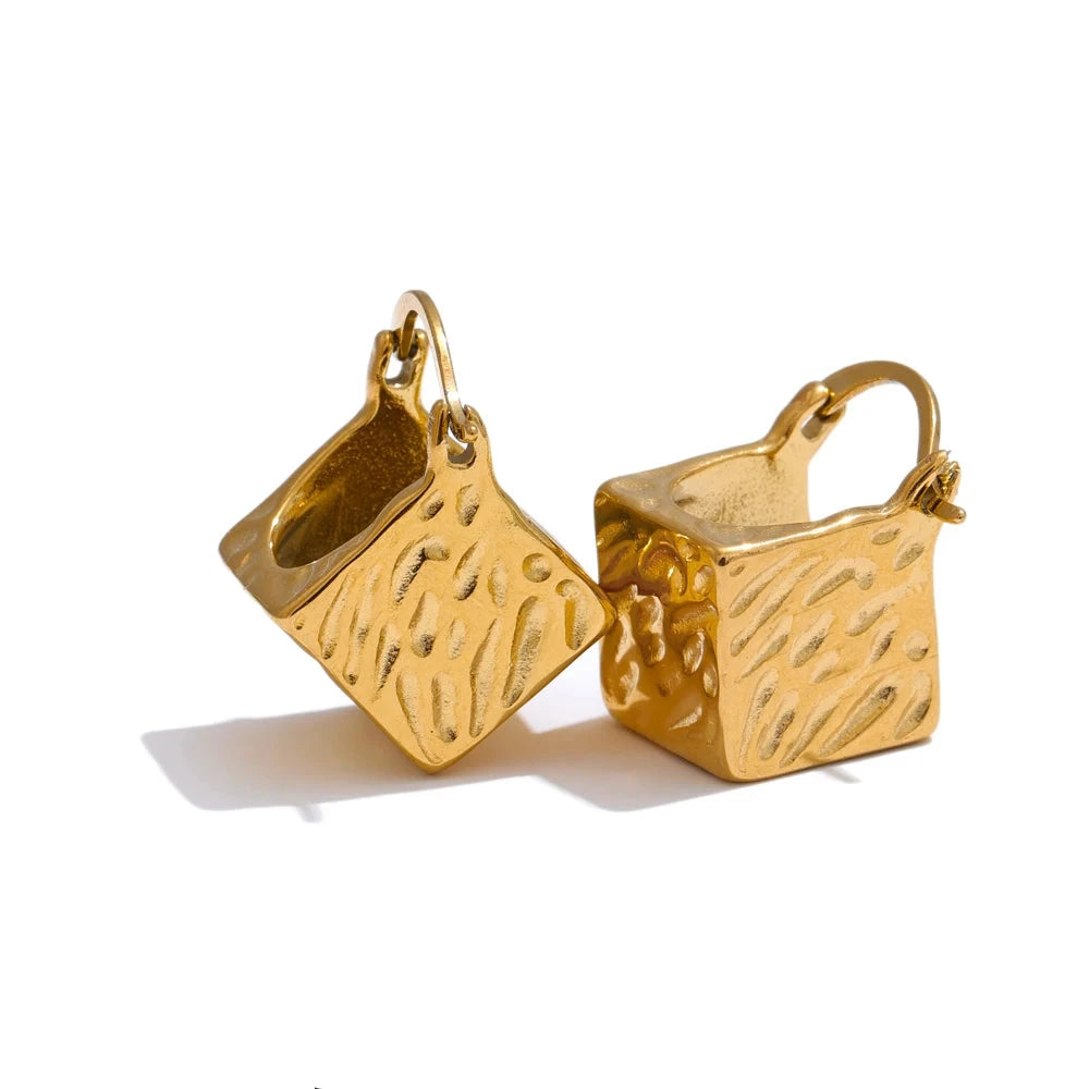 Bellartini Gold Metal Square Hollow Cast Hoop Earrings WP