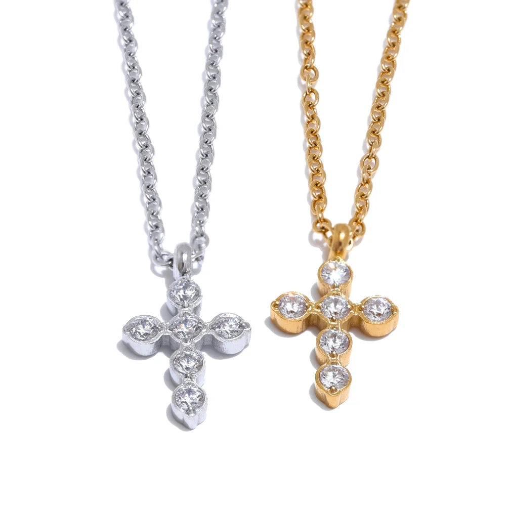 Bellartini Gold Fashion Chic Cross Cubic Zirconia Pendant Necklace