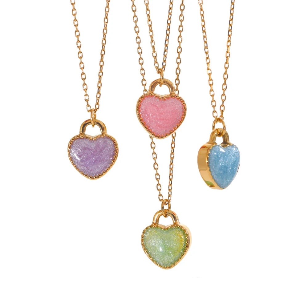 Bellartini Gold Colorful Double-Sided Enamel Heart Pendant Necklace WP Venice