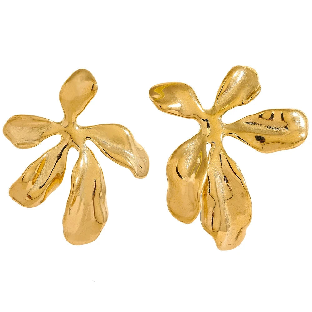 Bellartini 18K Gold Big Flower Plant Stud Earrings WP