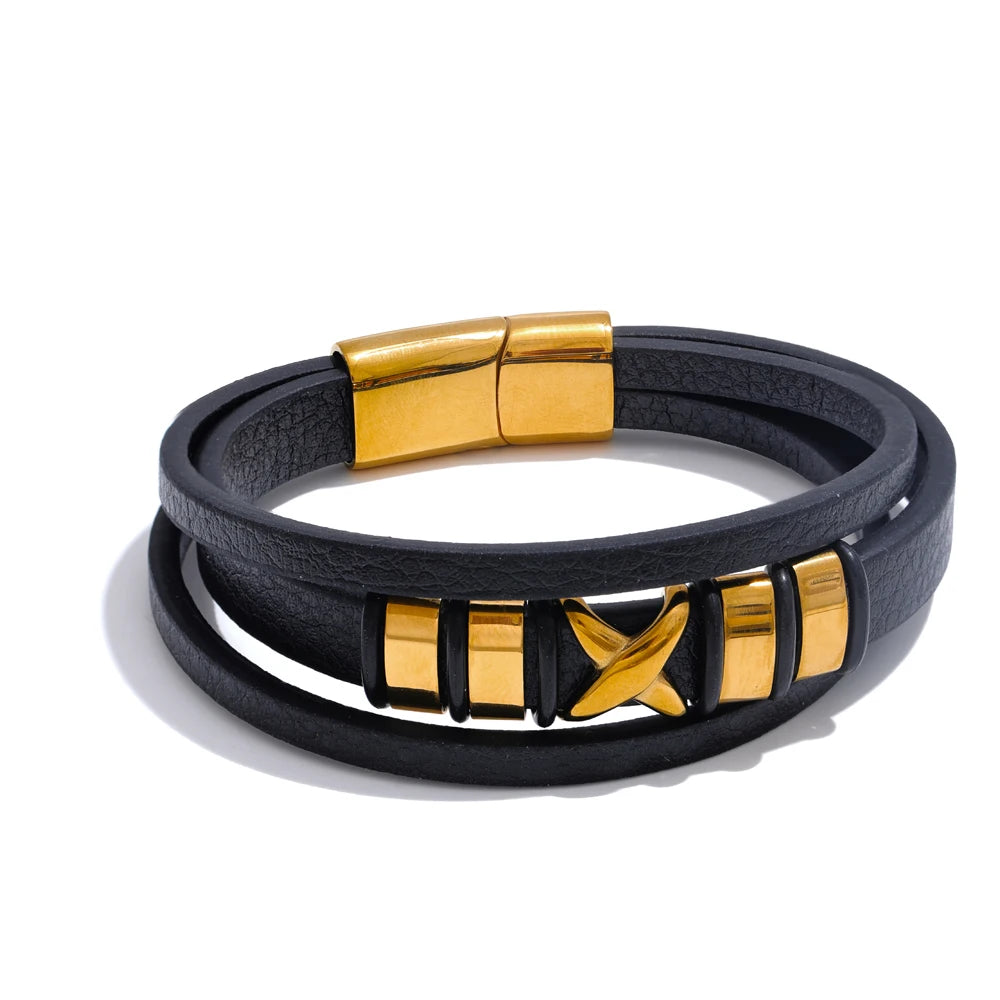 Bellartini Gold 69mm Arrival Black Leather Wide Bracelet Bangle Trendy Classic Fashion