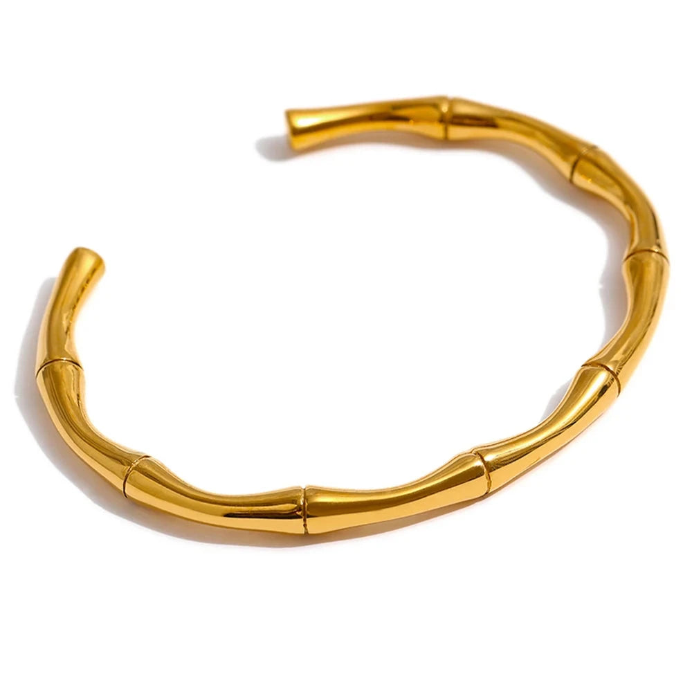 Bellartini 18k Gold Metal Texture Bamboo Cuff Bangle Bracelet WP Venice