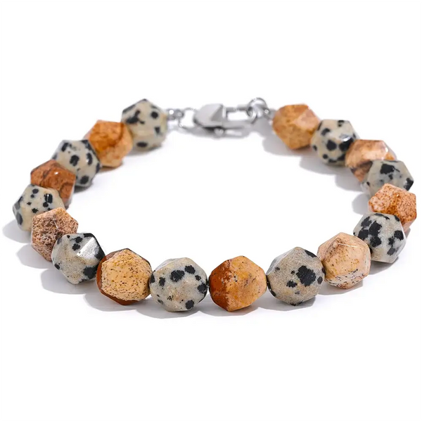 Bellartini Verona Natural Stone 17.5cm Spotted Picture Beads Handmade Bracelet