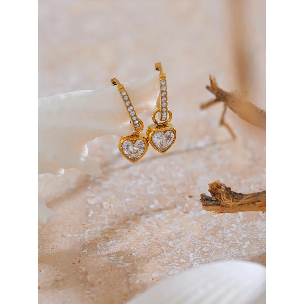 Bellartini Gold Delicate Cubic Zirconia Heart Earrings