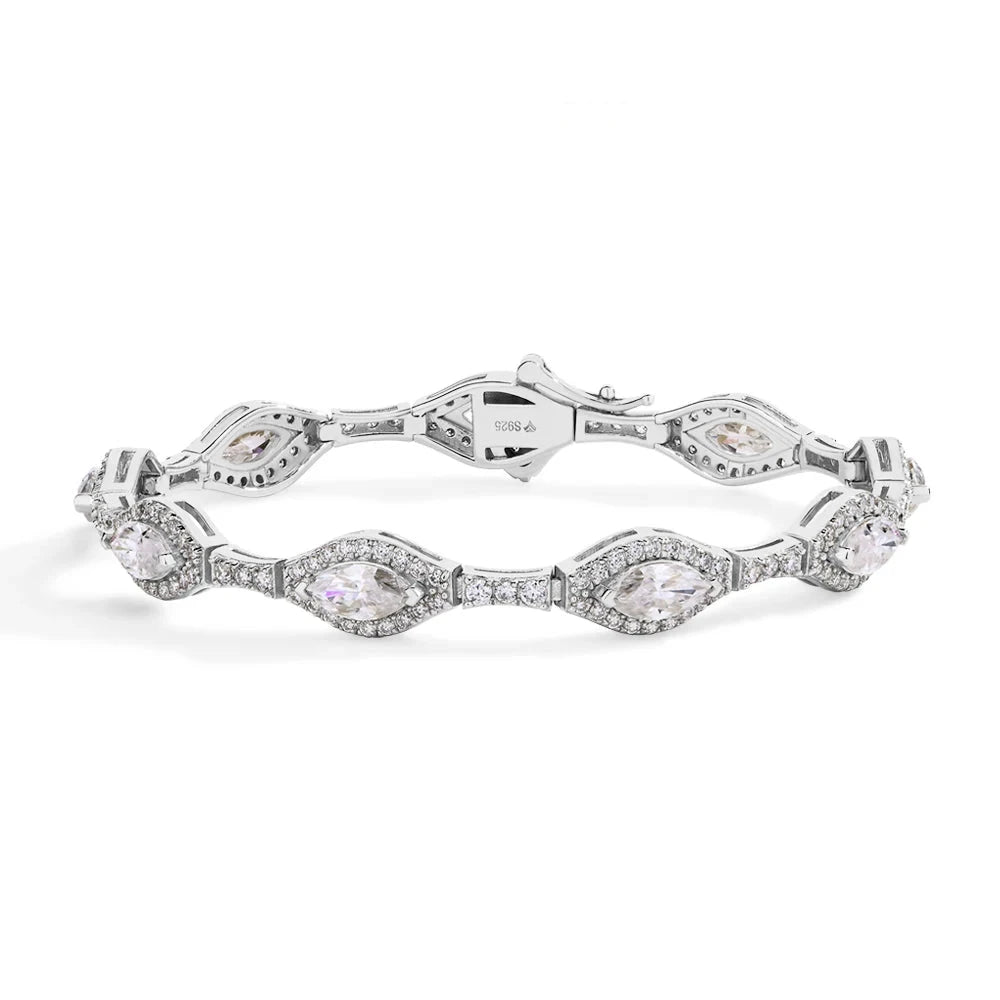 Bellartini S925 Sterling Silver Moissanite Tennis Bracelet D Color Marquise Cut