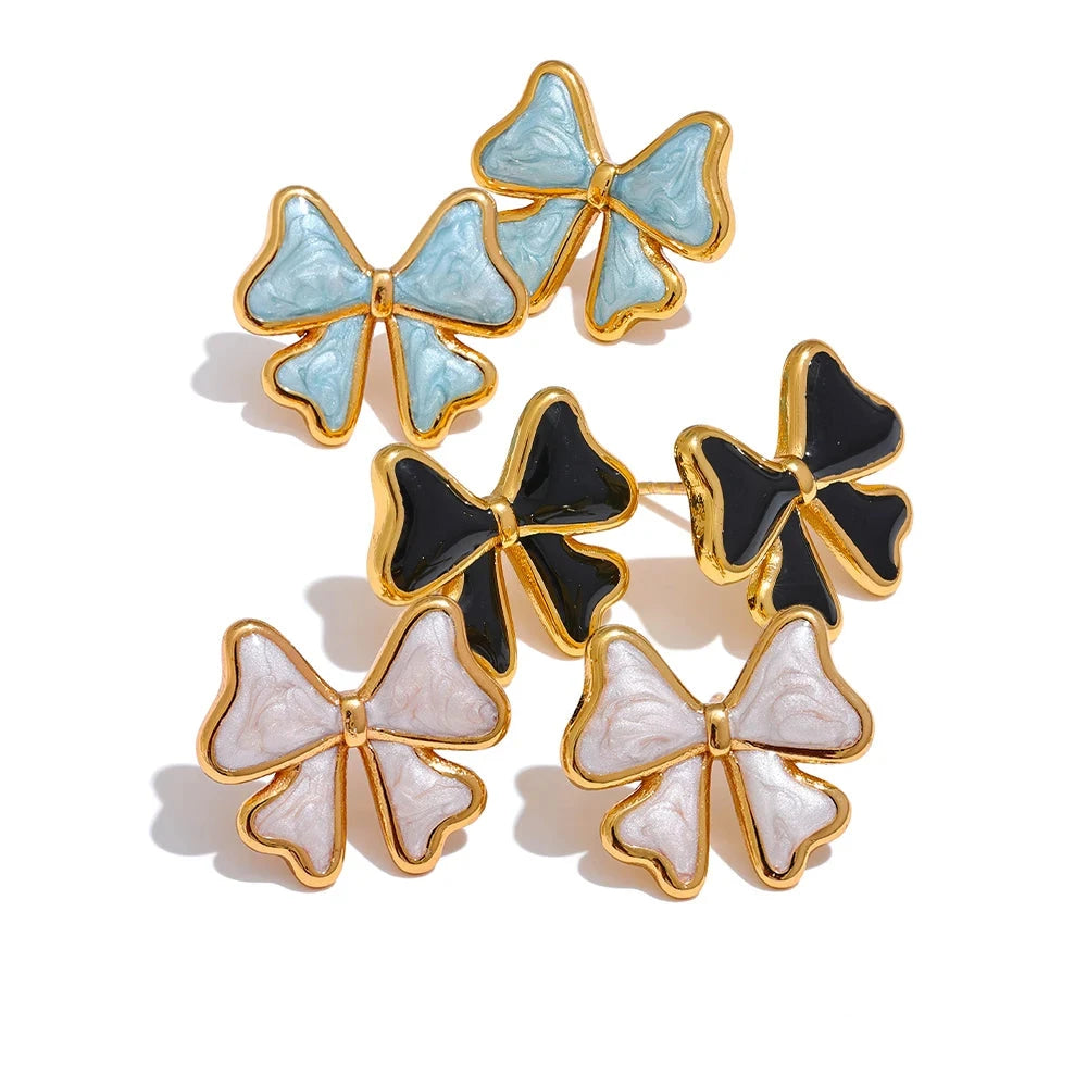 Bellartini Gold Exquisite Enamel Bow Stud Earrings