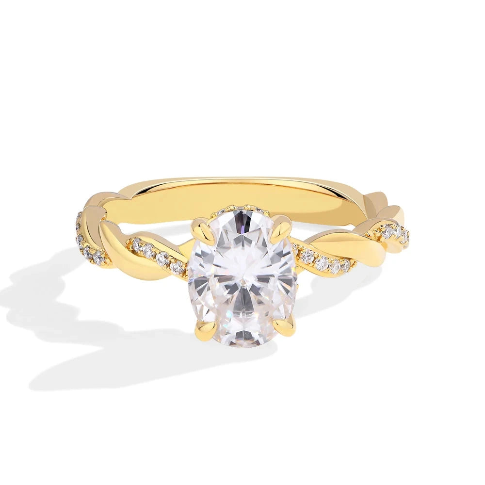 Bellartini 18K Gold S925 Silver 2CT Oval Cut Moissanite Cross Solitaire Ring