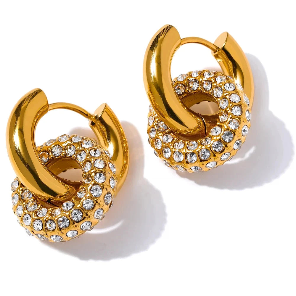 Bellartini 18k Gold Shiny Cubic Zirconia Round Huggie Earrings