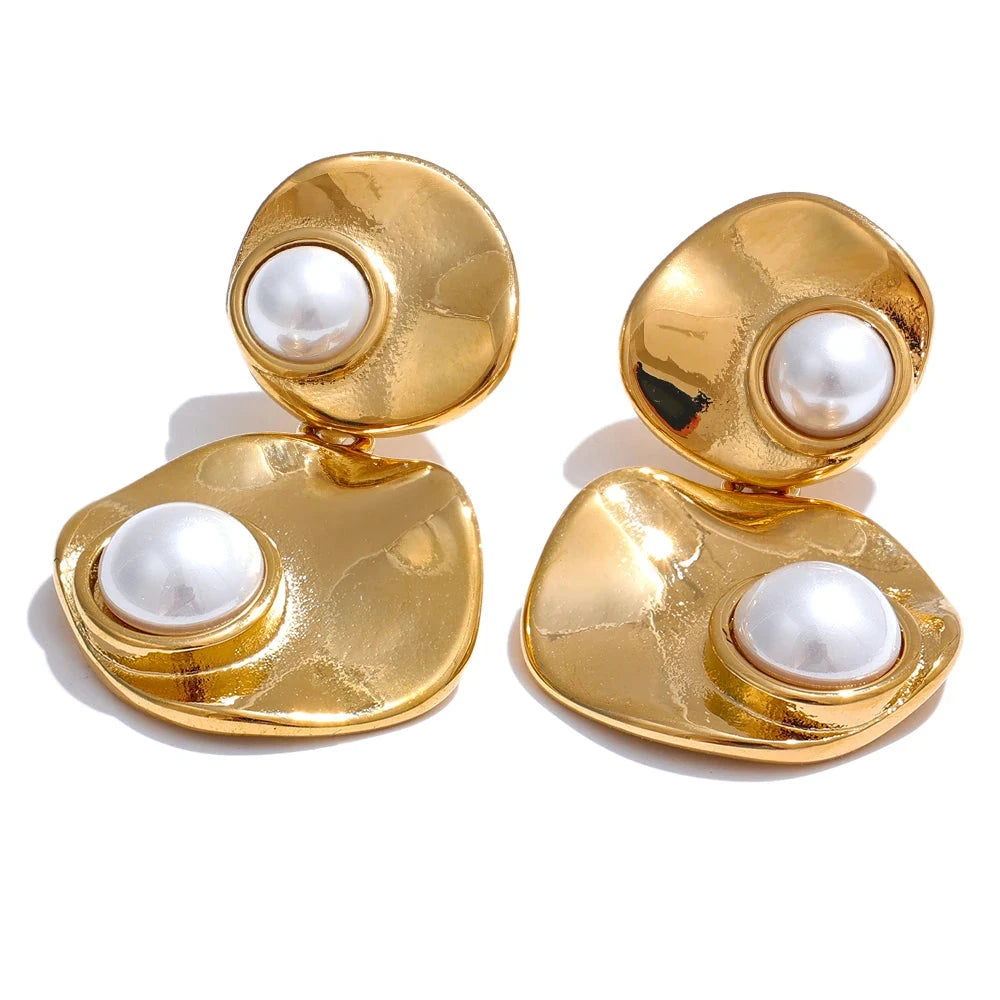 Bellartini Gold Elegant Pearls Geometric Drop Earrings