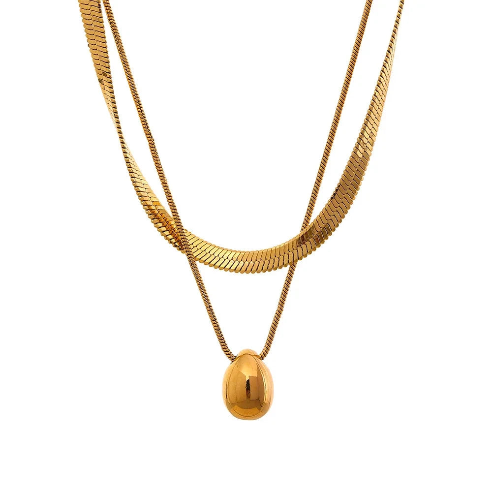 Bellartini 18K Gold Snake Chain Double Layer Water Drop Pendant Necklace WP