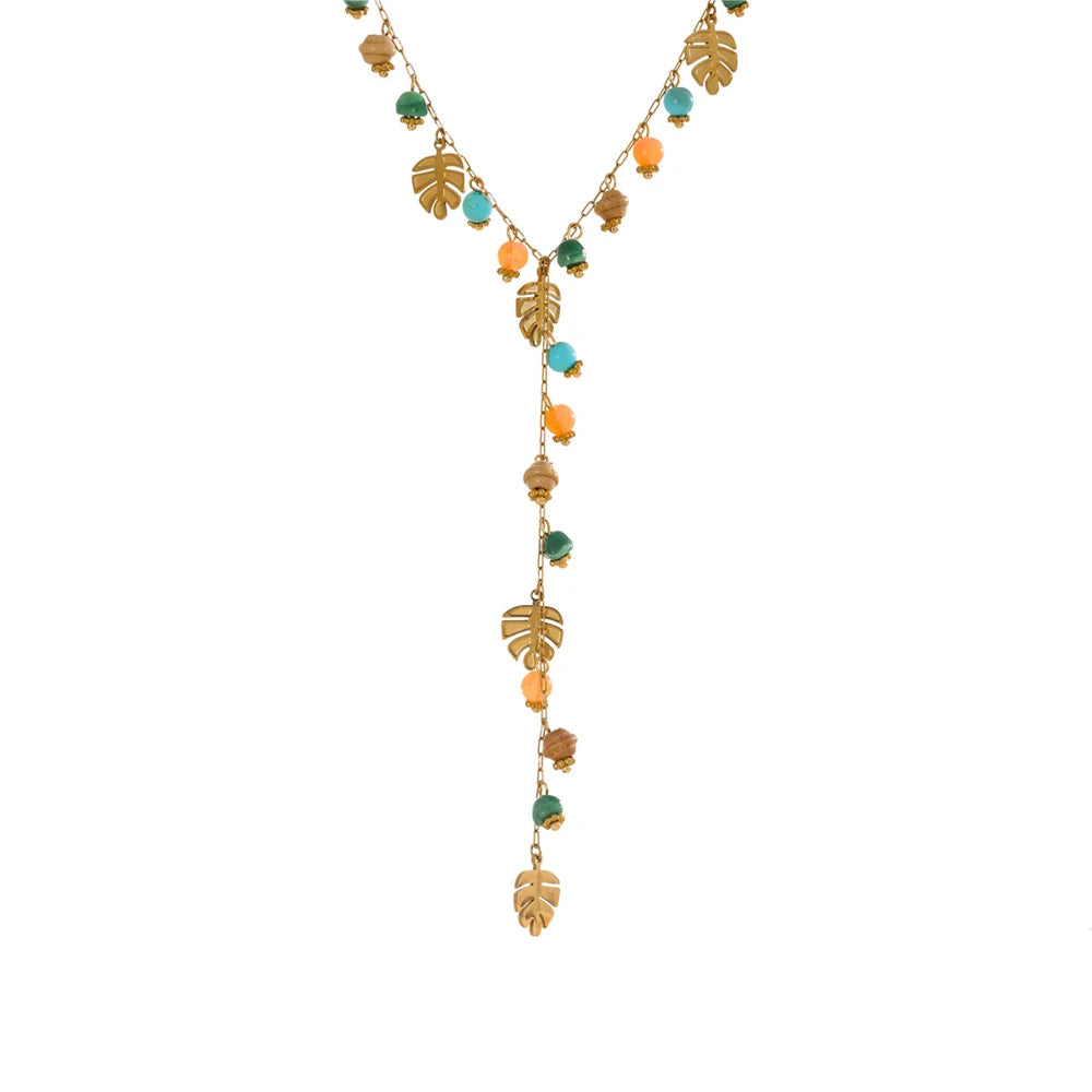 Bellartini Florence Gold Natural Stone Chain Leaf Necklace WP