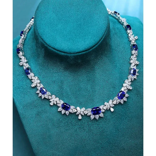 Bellartini Gold S925 Silver Luxury 28.49ct Lab Grown Sapphire Necklace