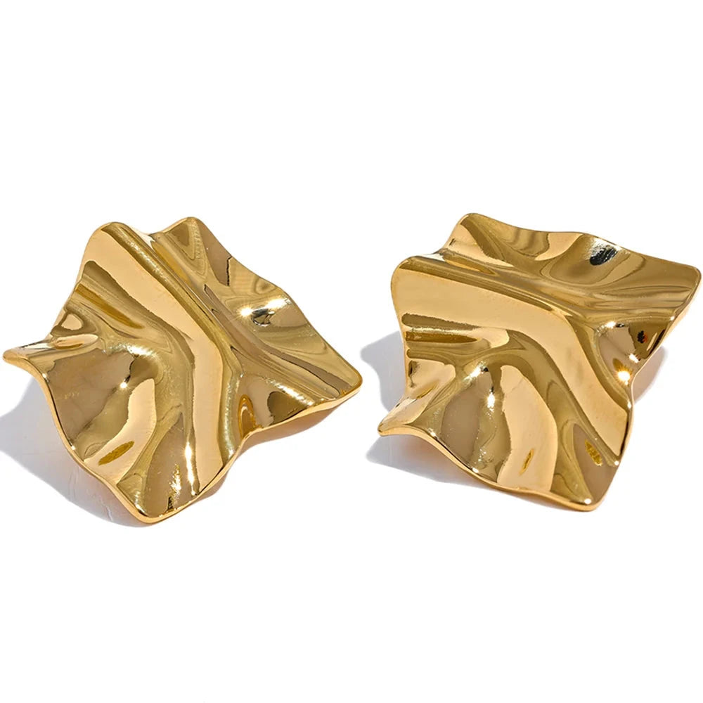 Bellartini Gold Geometric Big Stud Earrings WP Texture 316l Jewelry